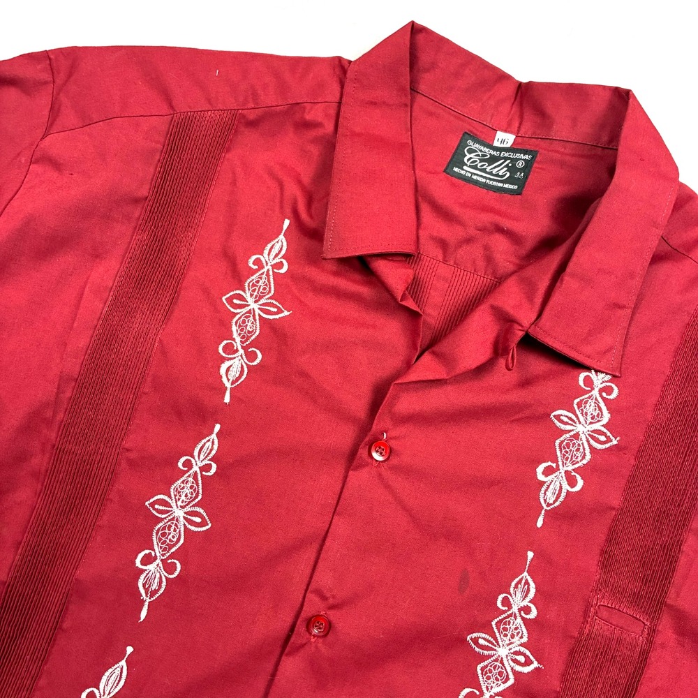 Vintage Colli Guayabera Made in Mexico Red Embroidered Size 46 XL